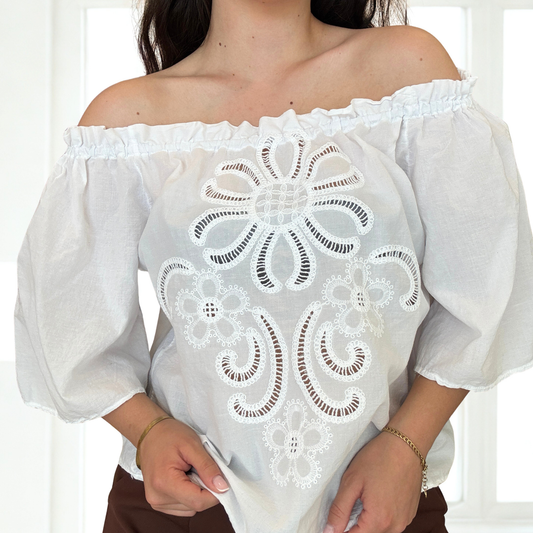 Blusa Althea Schiffer Ricamo Bianca/Nera | 10430
