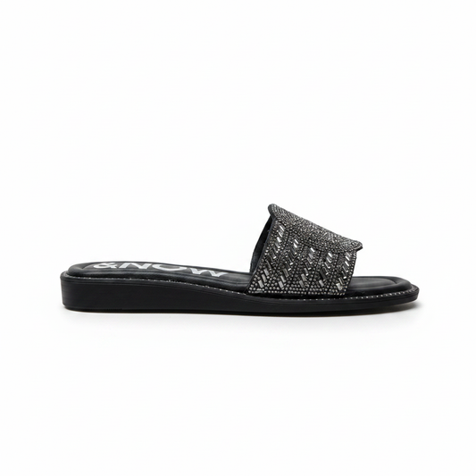 Ciabatta nera strass singola sfondo bianco