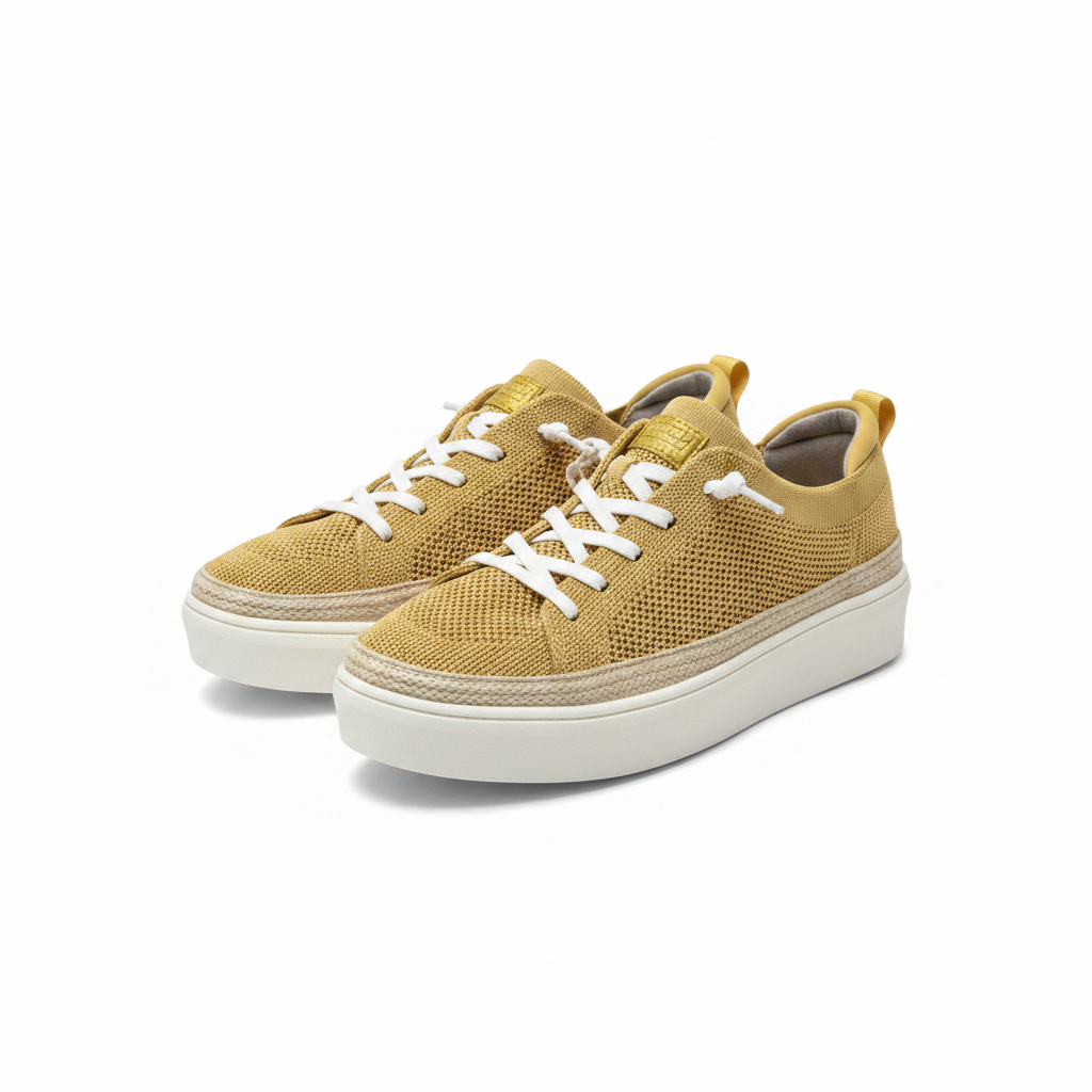 Sneakers gialle coppia sfondo bianco