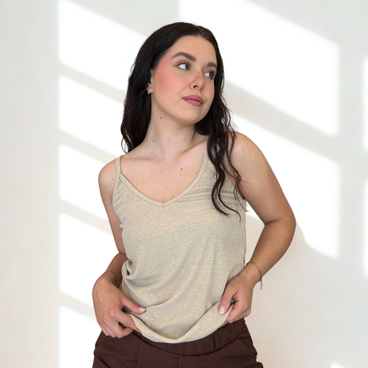 Canotta Spalline Filo Lamè Beige/Rossa | 10439