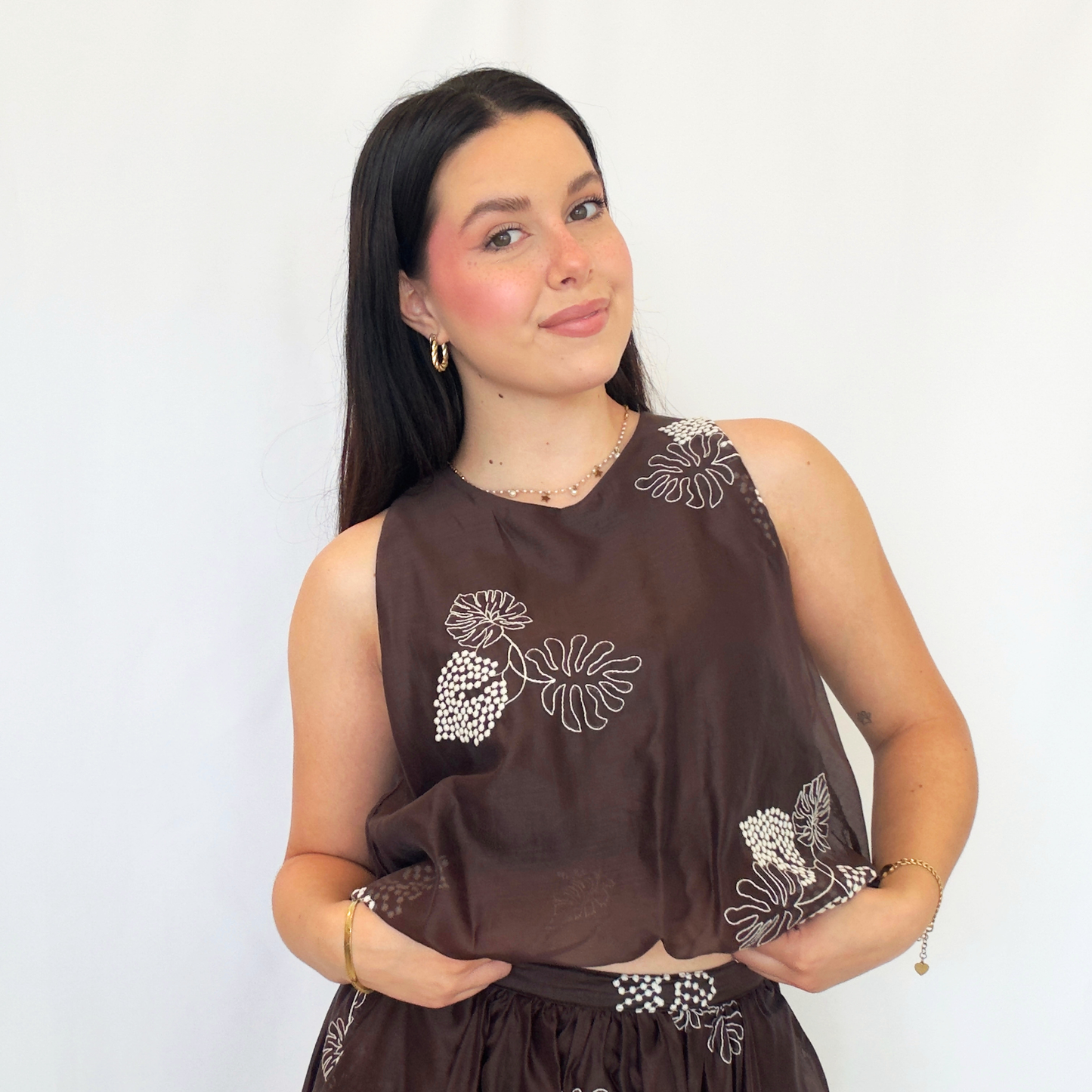 Top Nude Blossom Bianco/Marrone | 10481