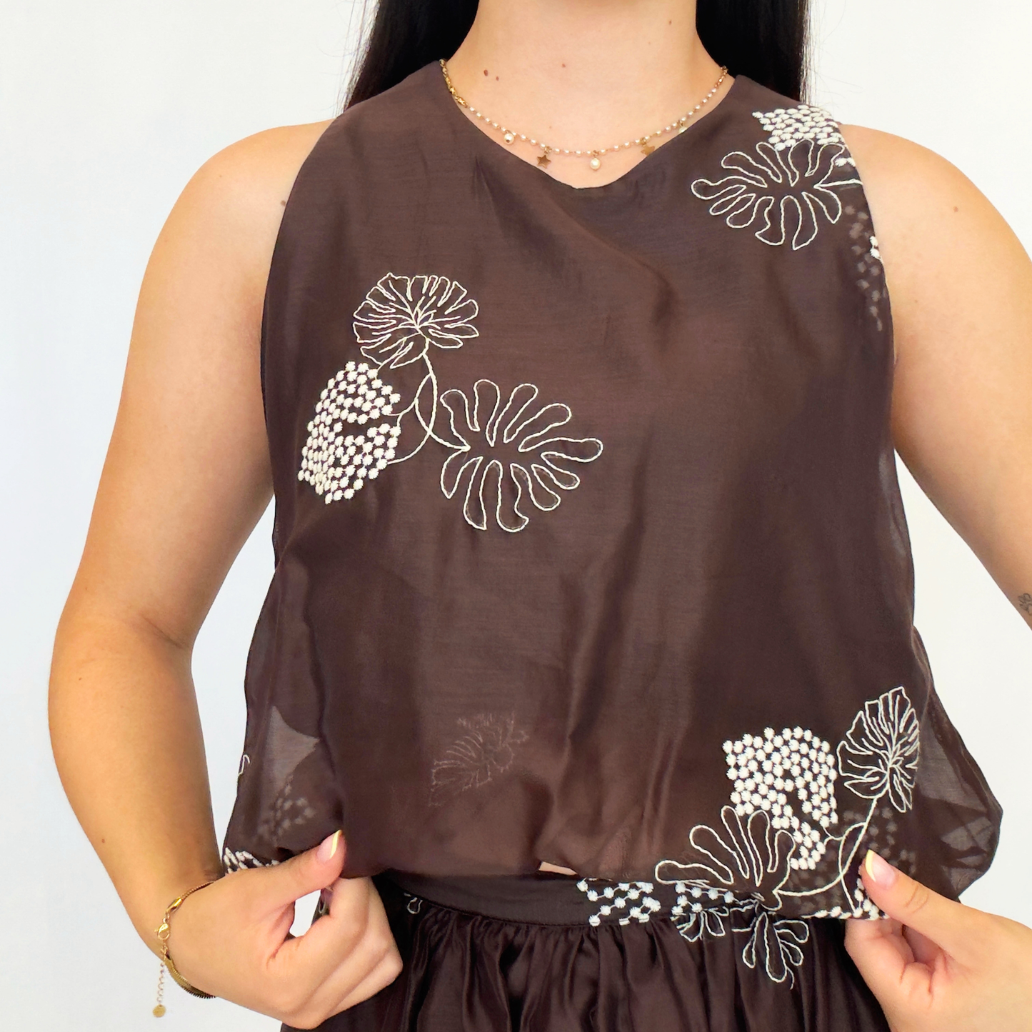 Top Nude Blossom Bianco/Marrone | 10481