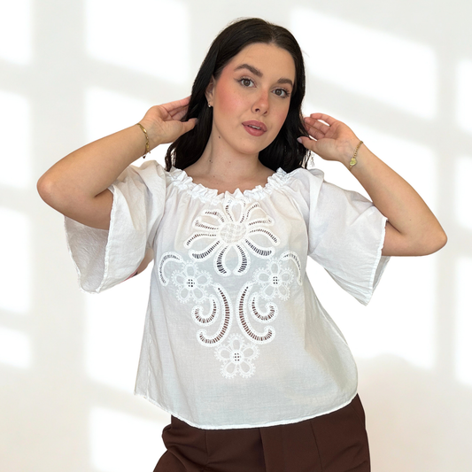 Blusa Althea Schiffer Ricamo Bianca/Nera | 10430
