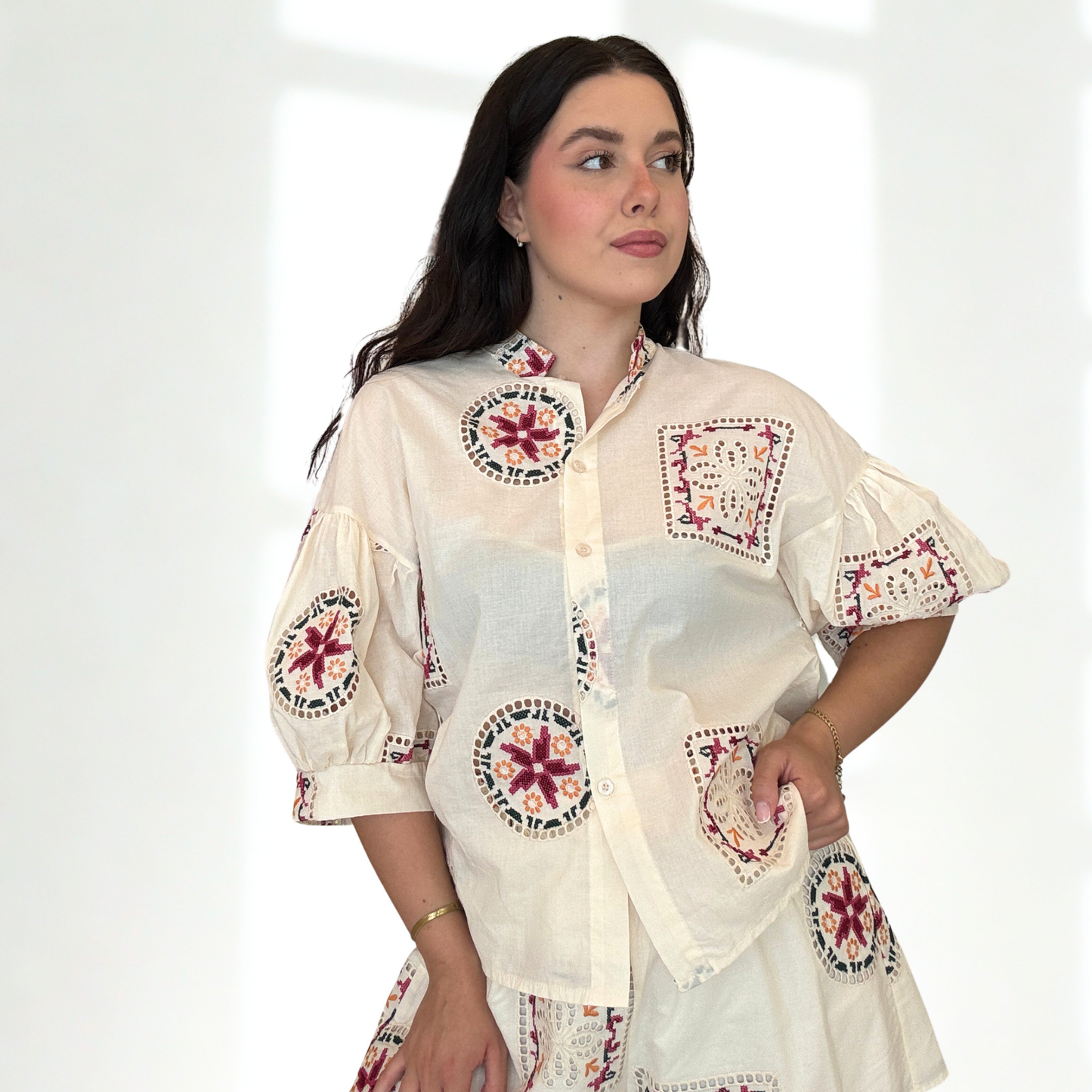 Camicia Resort Mussola Ricamata | 10436