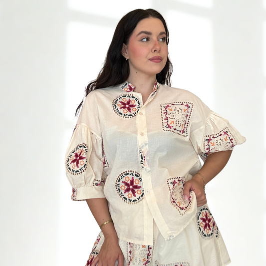 Camicia Resort Mussola Ricamata | 10436