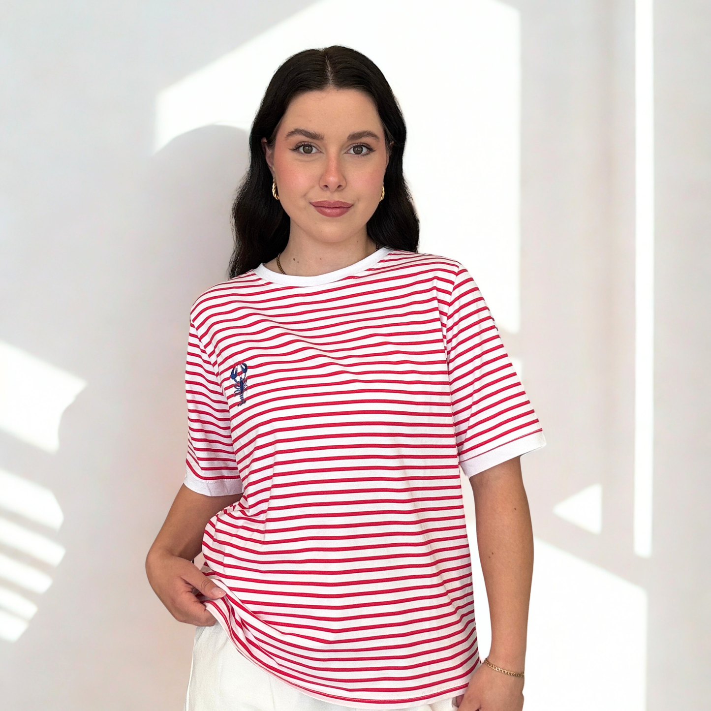 T-Shirt Ricamo Lobster Azzurra/Rossa | 10405