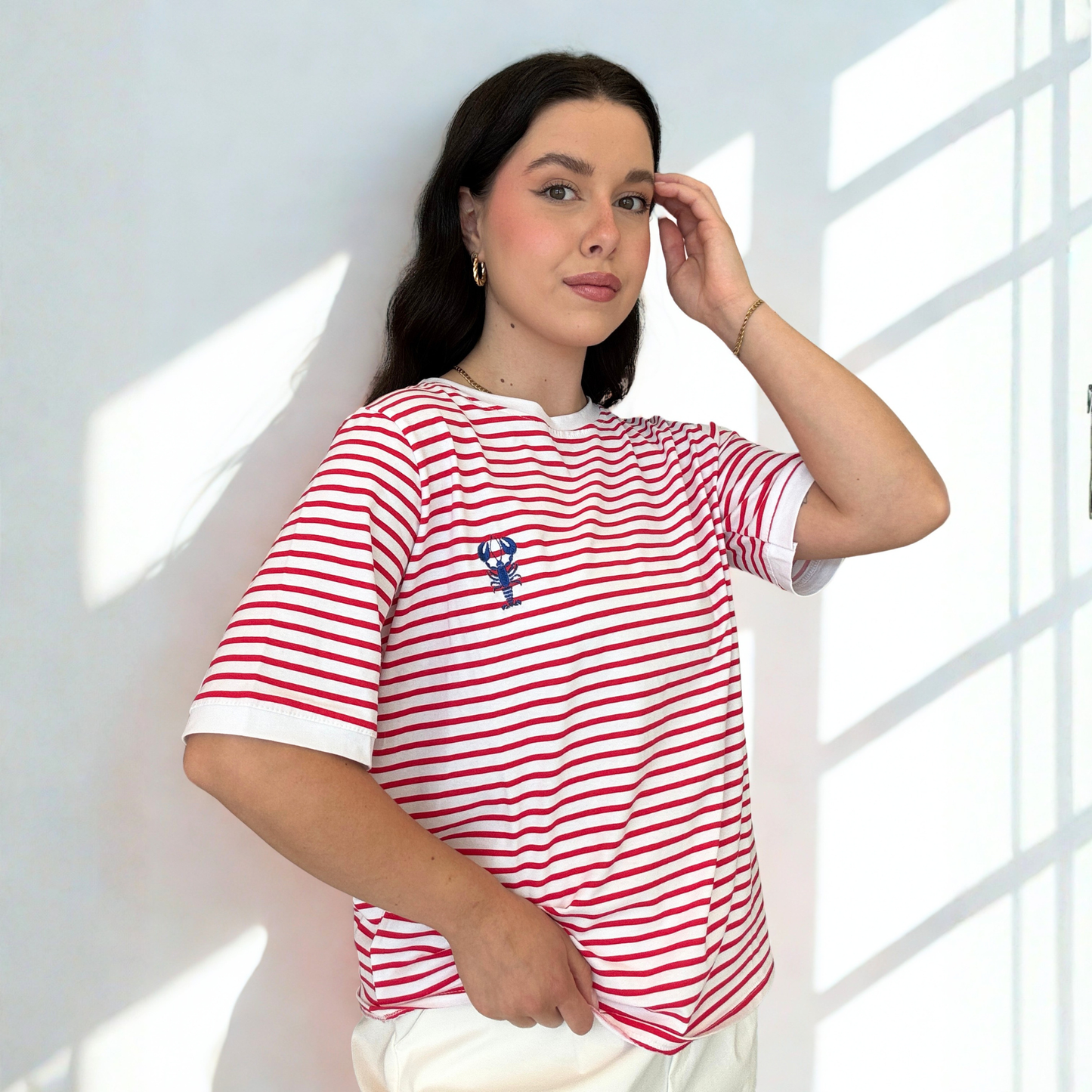 T-Shirt Ricamo Lobster Azzurra/Rossa | 10405
