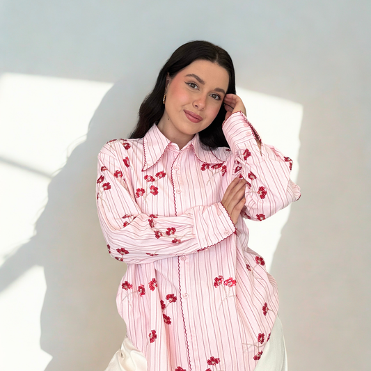Camicia Rosè con Fiori | 10373