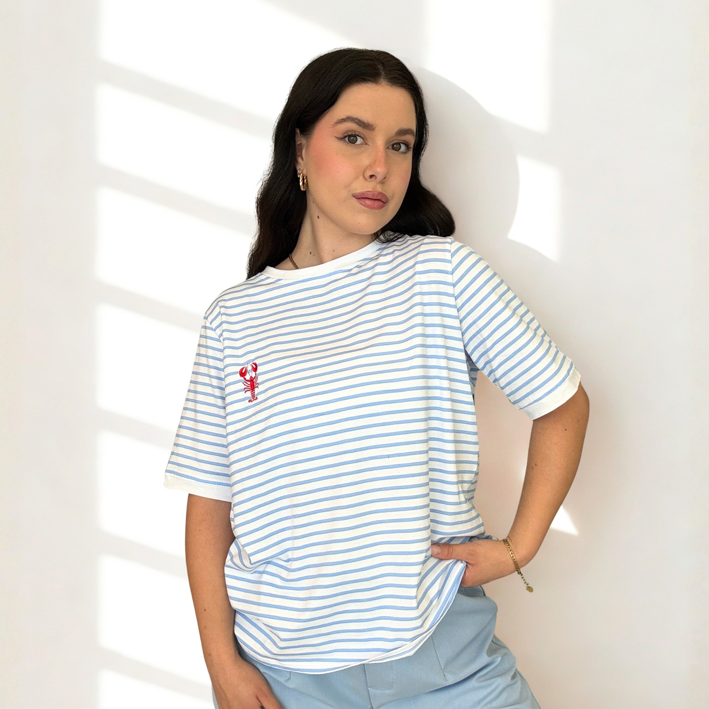 T-Shirt Ricamo Lobster Azzurra/Rossa | 10405