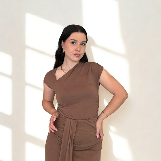 Top Scollo Asimmetrico Brown | 10402