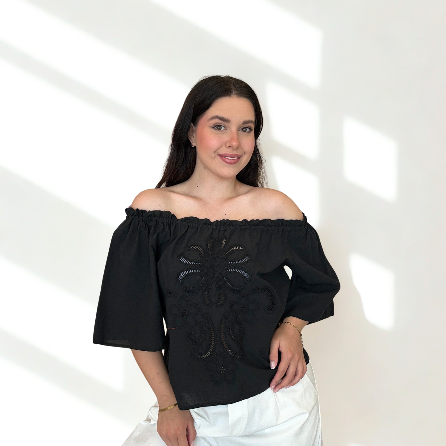 Blusa Althea Schiffer Ricamo Bianca/Nera | 10430