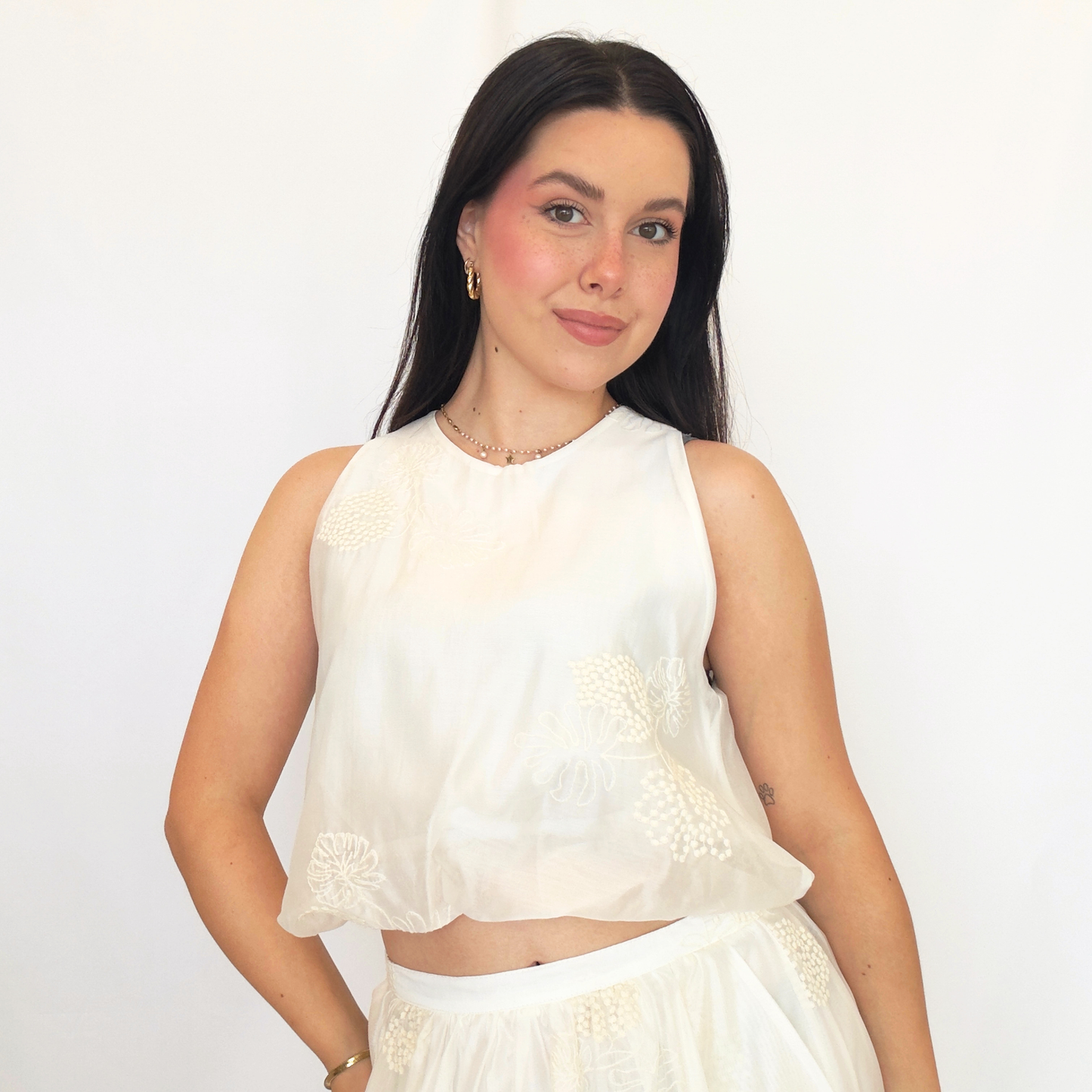 Top Nude Blossom Bianco/Marrone | 10481
