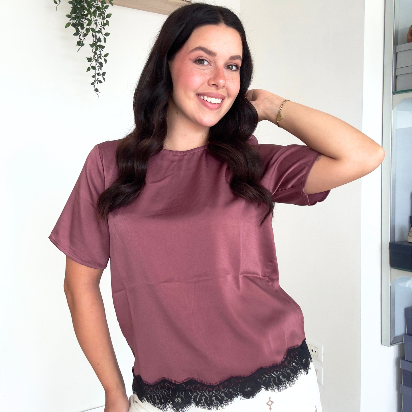Maglia Rosa Antico con Pizzo | 10515
