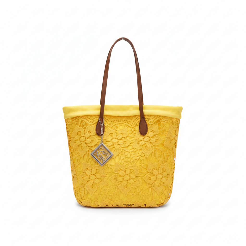 Borsa gialla pizzo frontale sfondo bianco