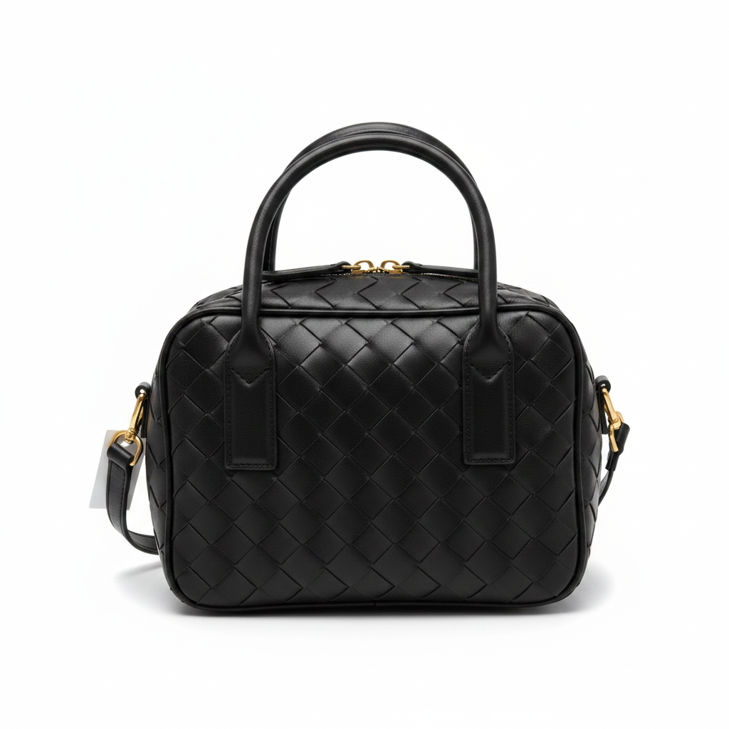 Borsa intrecciata nera sfondo bianco