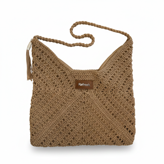 Borsa Refresh crochet camel nappa sfondo bianco