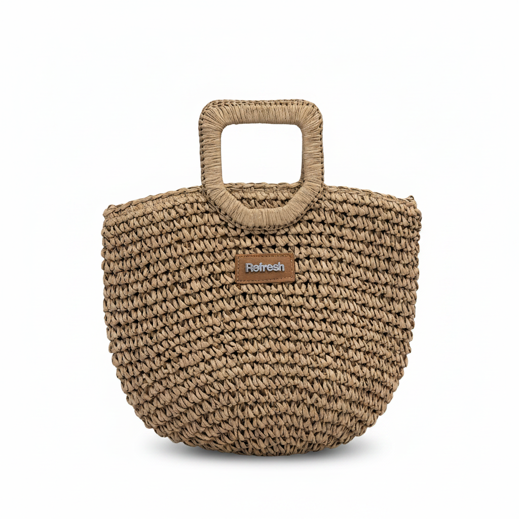 Borsa Refresh rafia beige frontale sfondo bianco