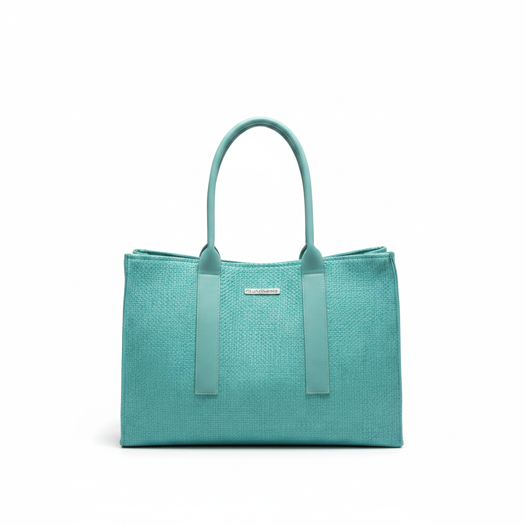 Borsa tote turchese rafia sfondo bianco