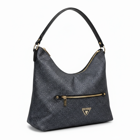 Borsa Valleverde nera pattern 3/4 sfondo bianco