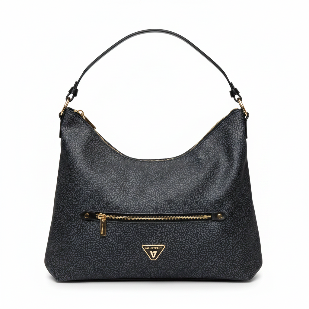 Borsa Valleverde nera pattern frontale sfondo bianco