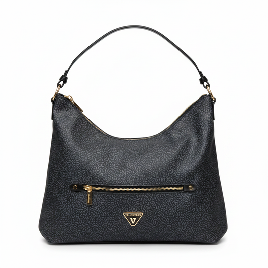 Borsa Valleverde nera pattern frontale sfondo bianco