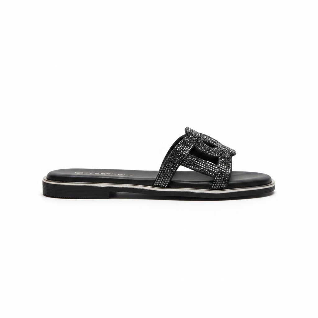 Ciabatta nera strass singola sfondo bianco