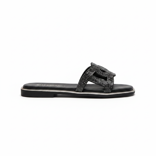 Ciabatta nera strass singola sfondo bianco