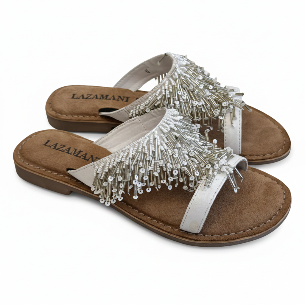 Coppia slides bianche con perline Lazamani