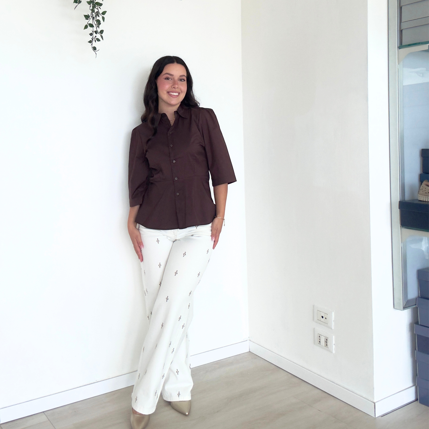 Jeans Wide Leg Bianchi con Ricamo Geometrico | 10513