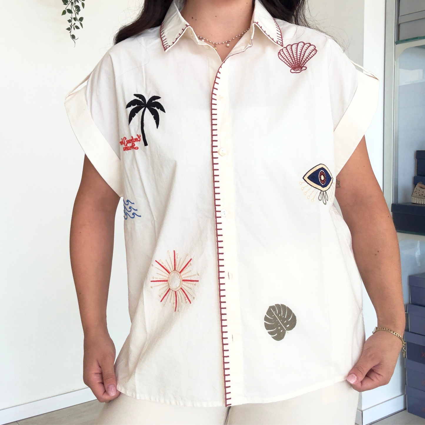 Camicia in Puro Cotone con Ricami | 10498