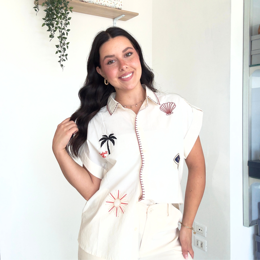 Camicia in Puro Cotone con Ricami | 10498